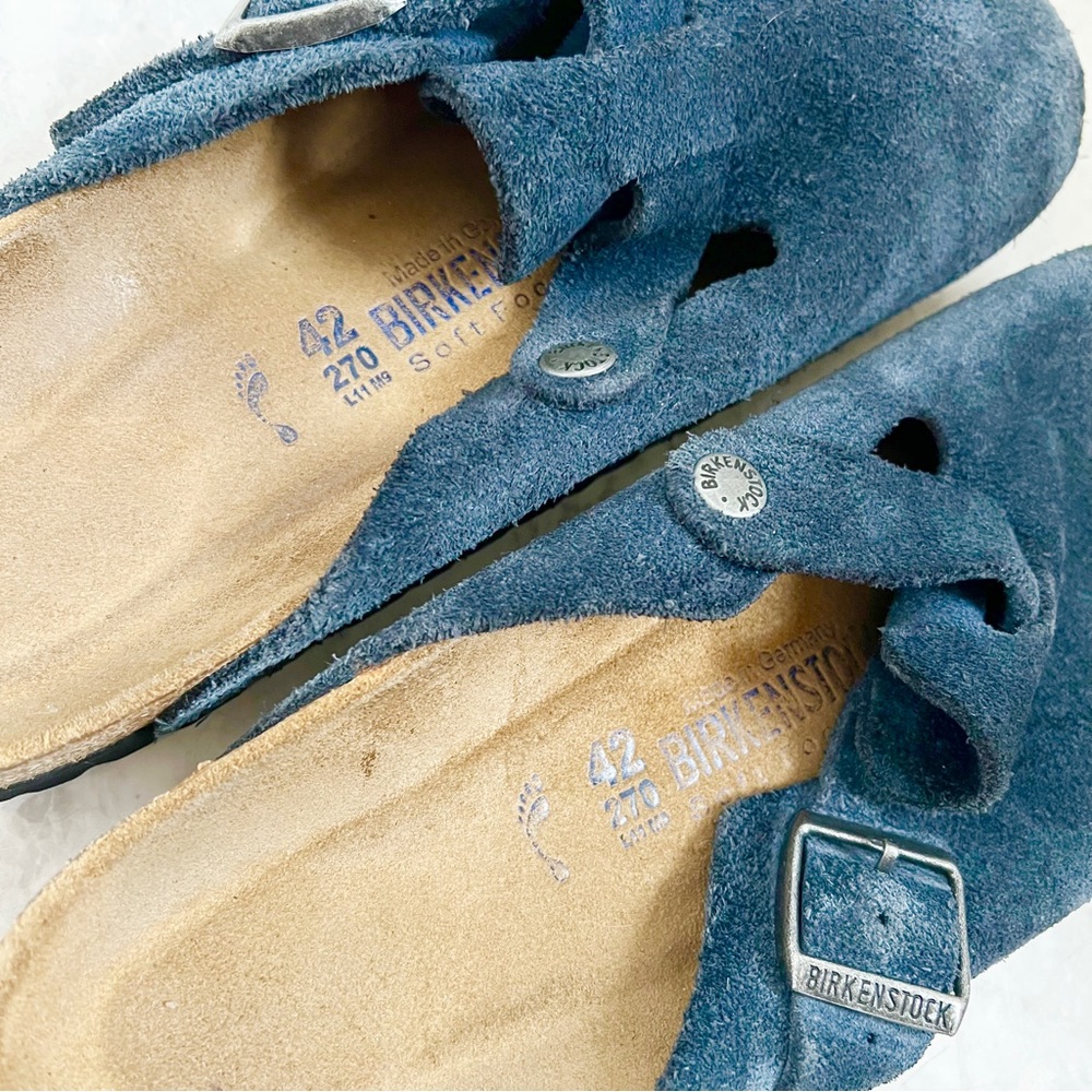 Birkenstock Boston Night Blue Navy Clogs 42 Leather Suede Soft Footbed Mules - Picture 4 of 7